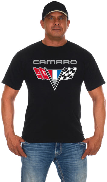 Men's Chevy Camaro Black T-Shirt Classic V-Flag Emblem