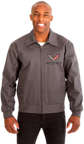 Chevy Corvette Men's Mechanics Jacket Front & Back Emblems-Mechanics Jacket-JH Design-Medium-Charcoal-AFC