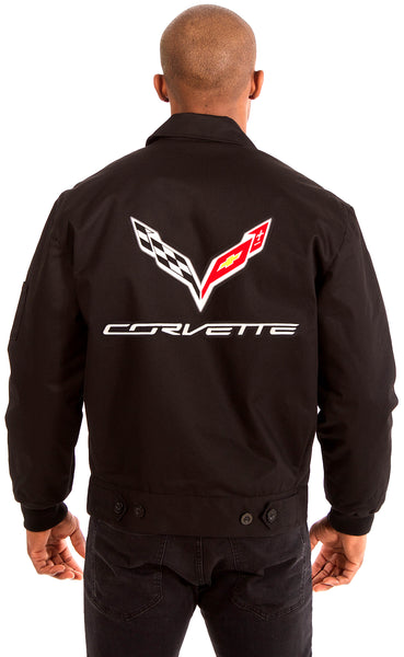 Chevy Corvette Men's Mechanics Jacket Front & Back Emblems-Mechanics Jacket-JH Design-Medium-Black-AFC