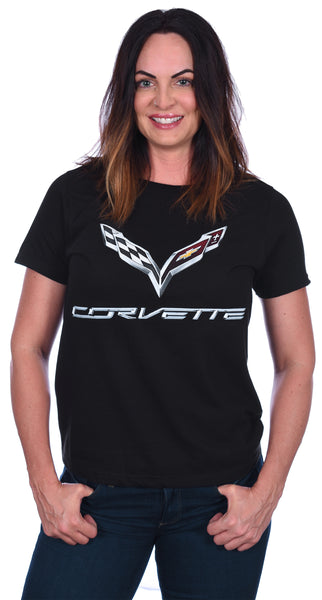 Women's Chevy Corvette C7 Emblem T-Shirt in Black, Red, or Heather-Gray