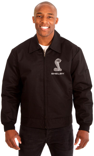 Carroll Shelby Men's Mechanics Jacket with Front Chest Emblem-Mechanics Jacket-JH Design-Medium-Black-AFC