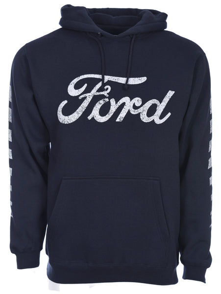 Men's Distressed Ford Logo Pullover Navy Blue Hoodie