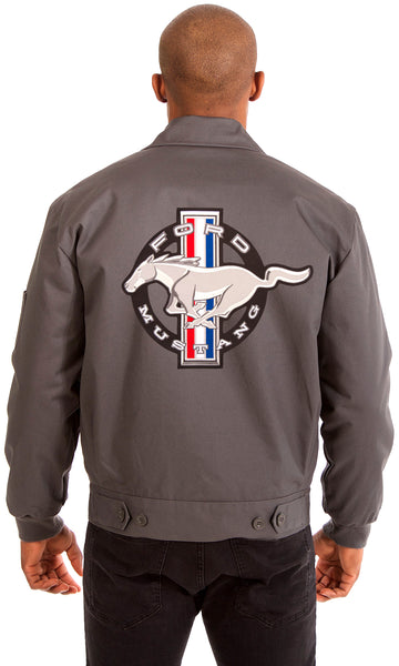 Ford Mustang Men's Mechanics Jacket with Front & Back Emblems-Mechanics Jacket-JH Design-Medium-Charcoal-AFC