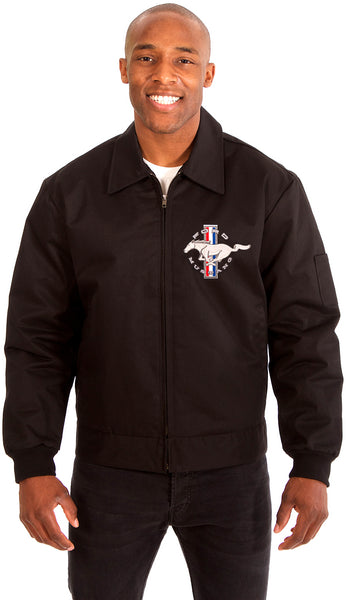 Ford Mustang Men's Mechanics Jacket with Front Chest Emblem-Mechanics Jacket-JH Design-Medium-Black-AFC